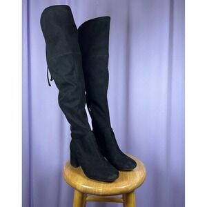 Kelly & Katie Black Faux Suede Over-The-Knee Boots Size 7 Block Heel Drawstring